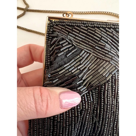 MAGID Women's VINTAGE Black Bead Snap Top Handmade Chain Strap Evening Bag sz OS - Picture 3 of 6